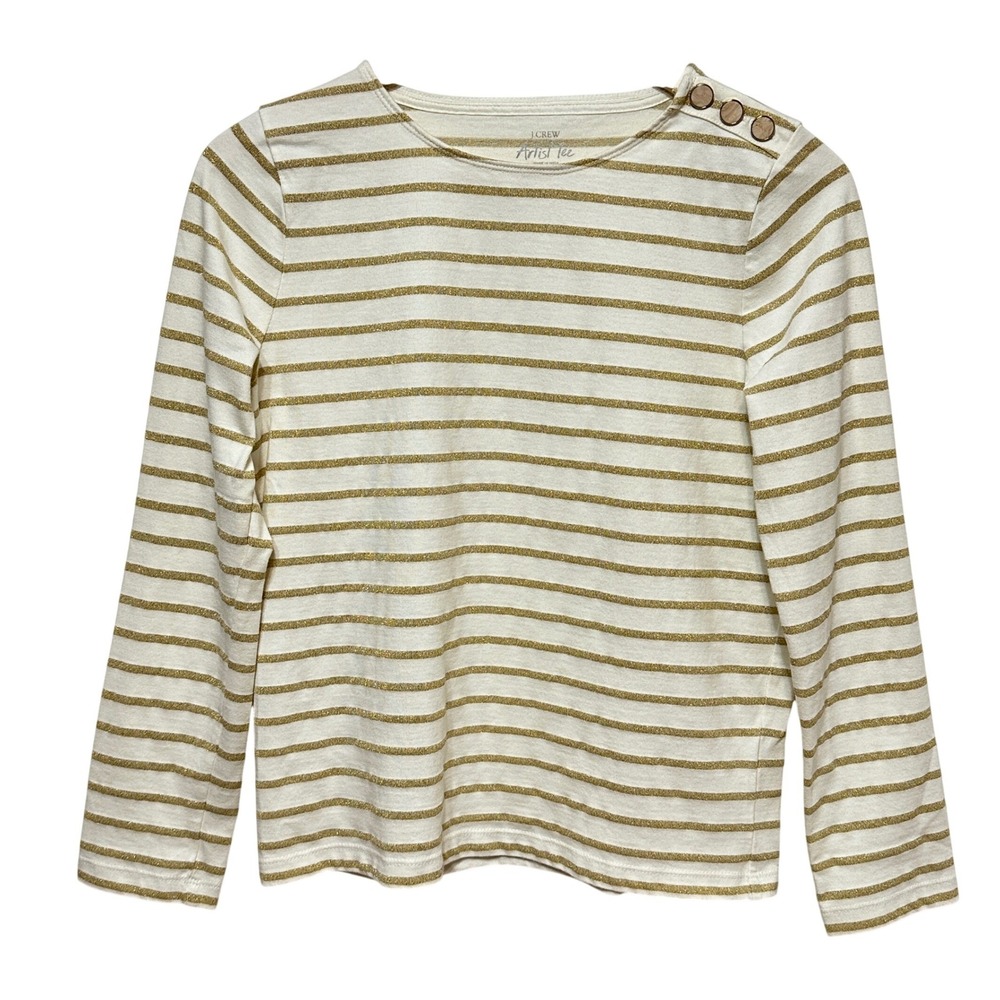J. Crew Artist Tee Women Small Gold Metallic Stripe Long Sleeve Parisian Preppy